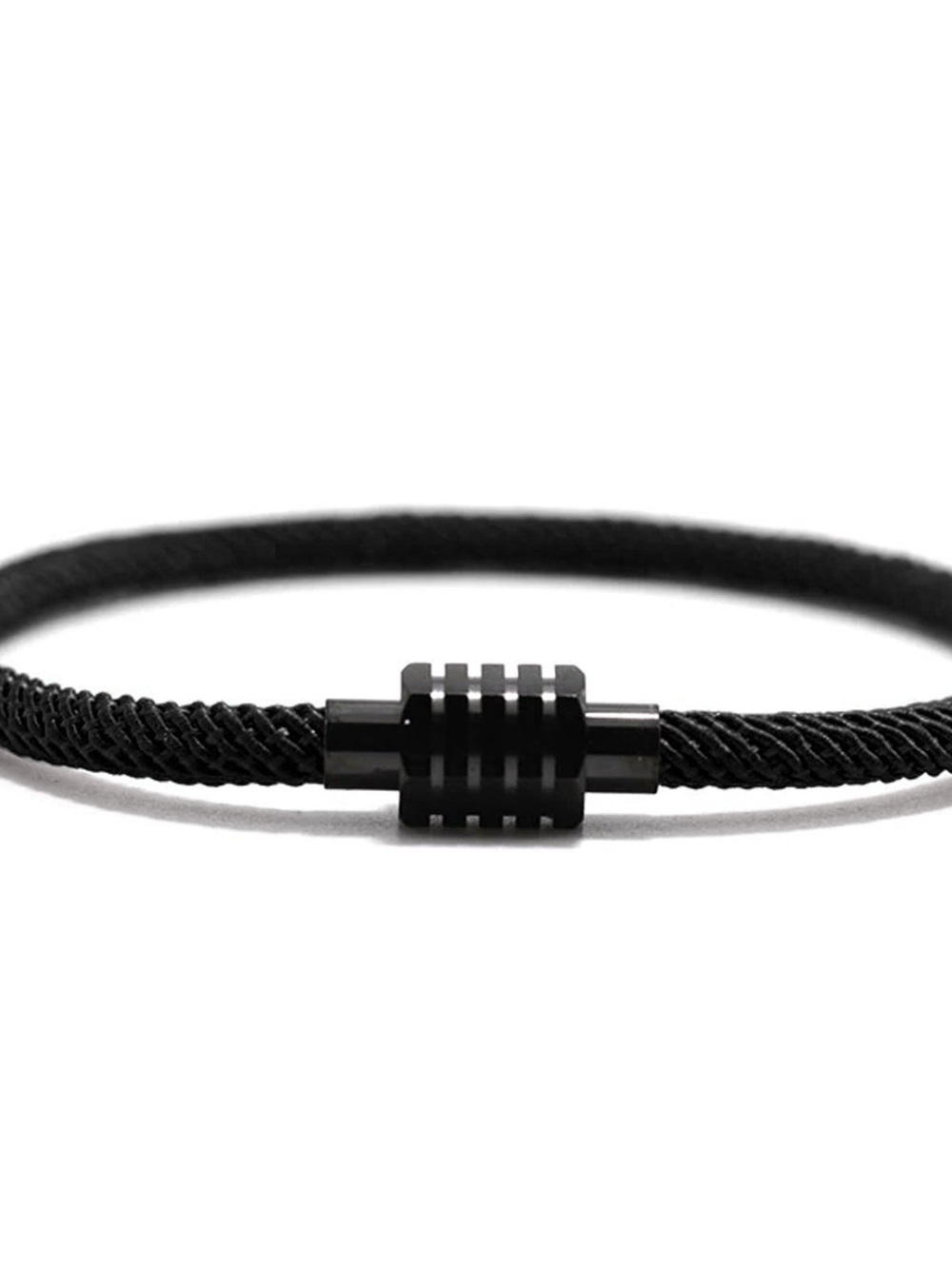 Minimalist Black Braided Cord Bracelet with Cylindrical Clasp